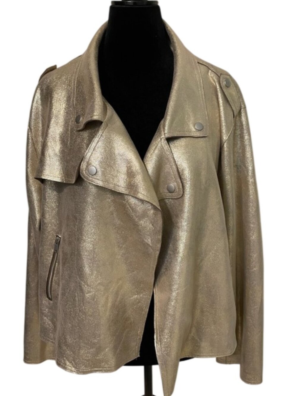 Cato Women's Metallic Gold Faux Suede Moto Jacket 26/28W Plus Size Biker
